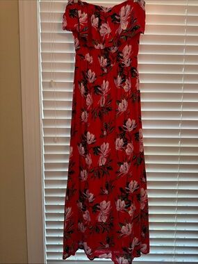 Floral Off-Shoulder Maxi Dress in Red